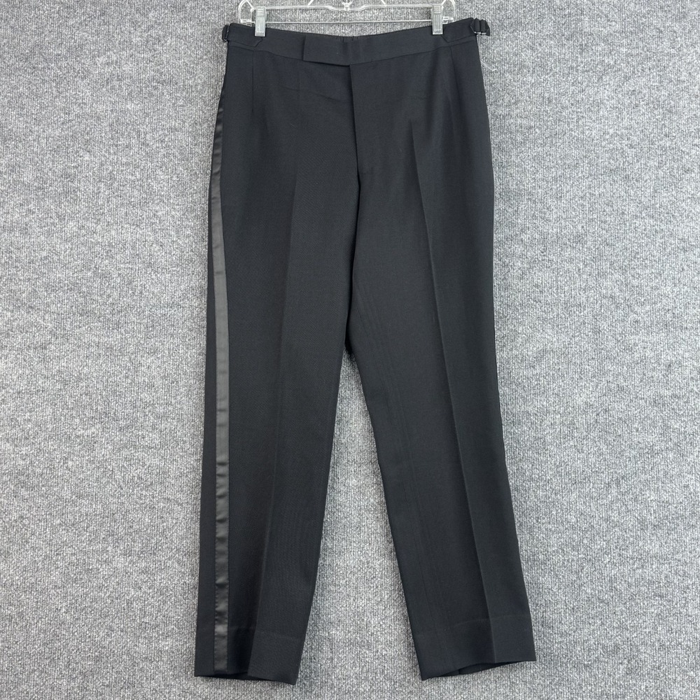 Tuxedo Pants MENS 32x30 Black Wool Satin Stripe Side Adjusters Tab Huddersfield